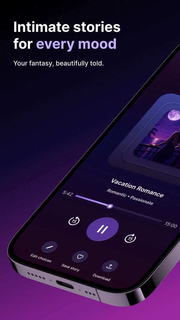 Femissimi audio player with an intimate story in progress